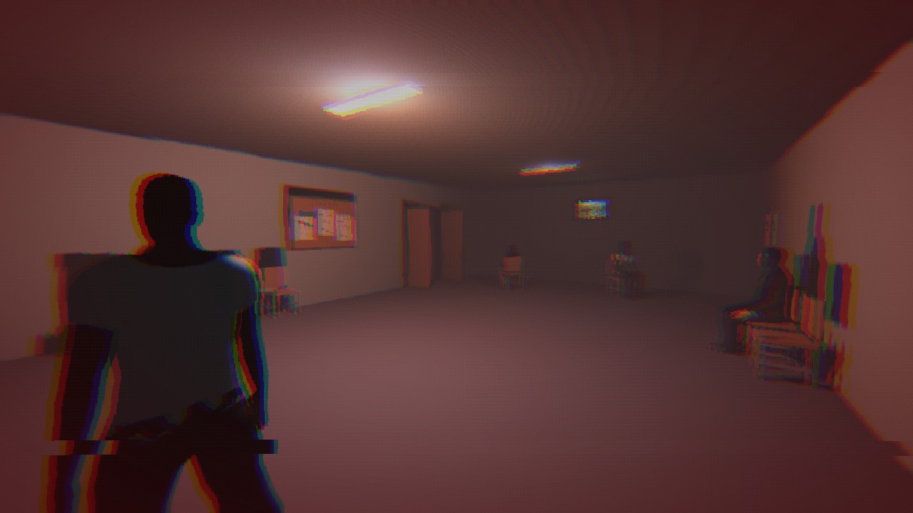 The people in the hospital waiting area under altered perception