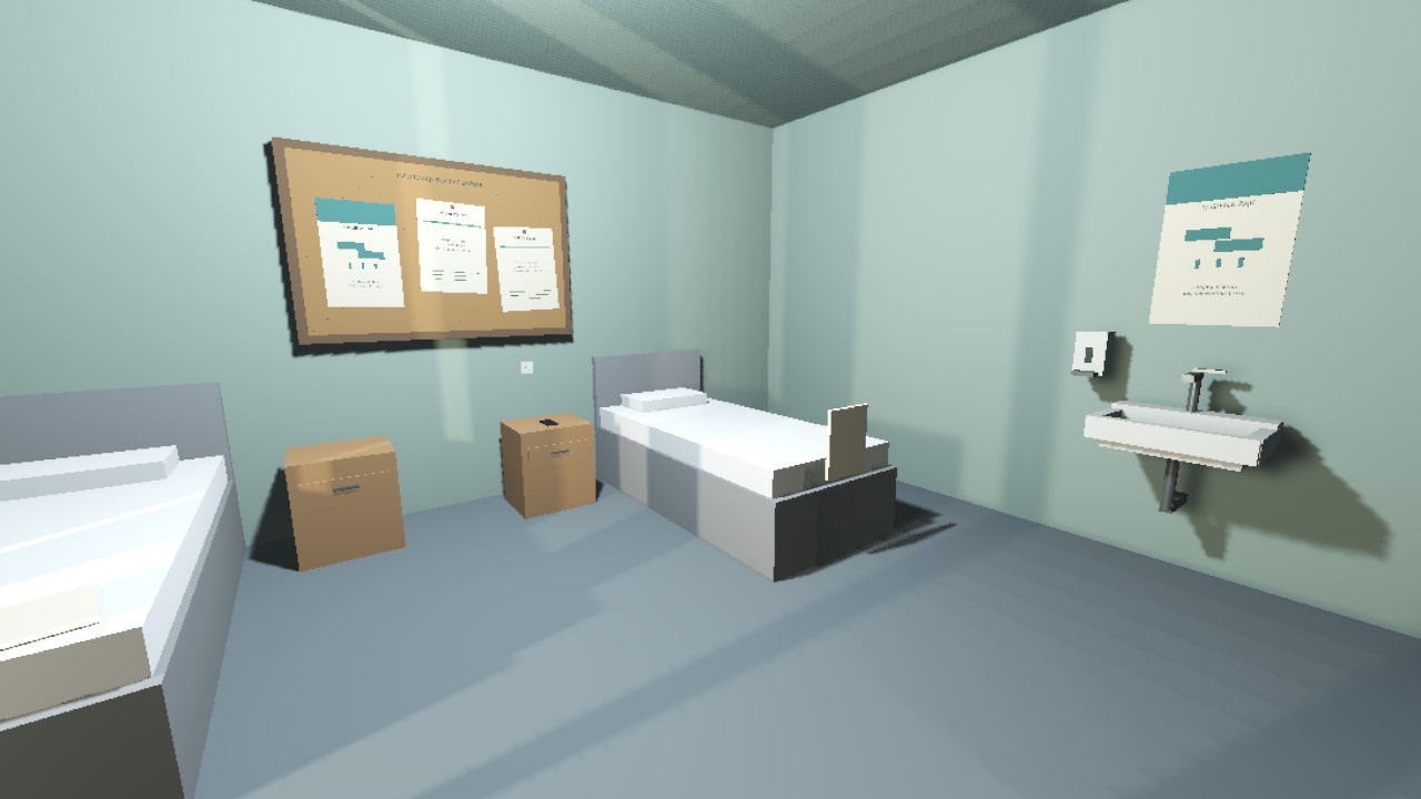 Beds and bedside furniture in the patient room